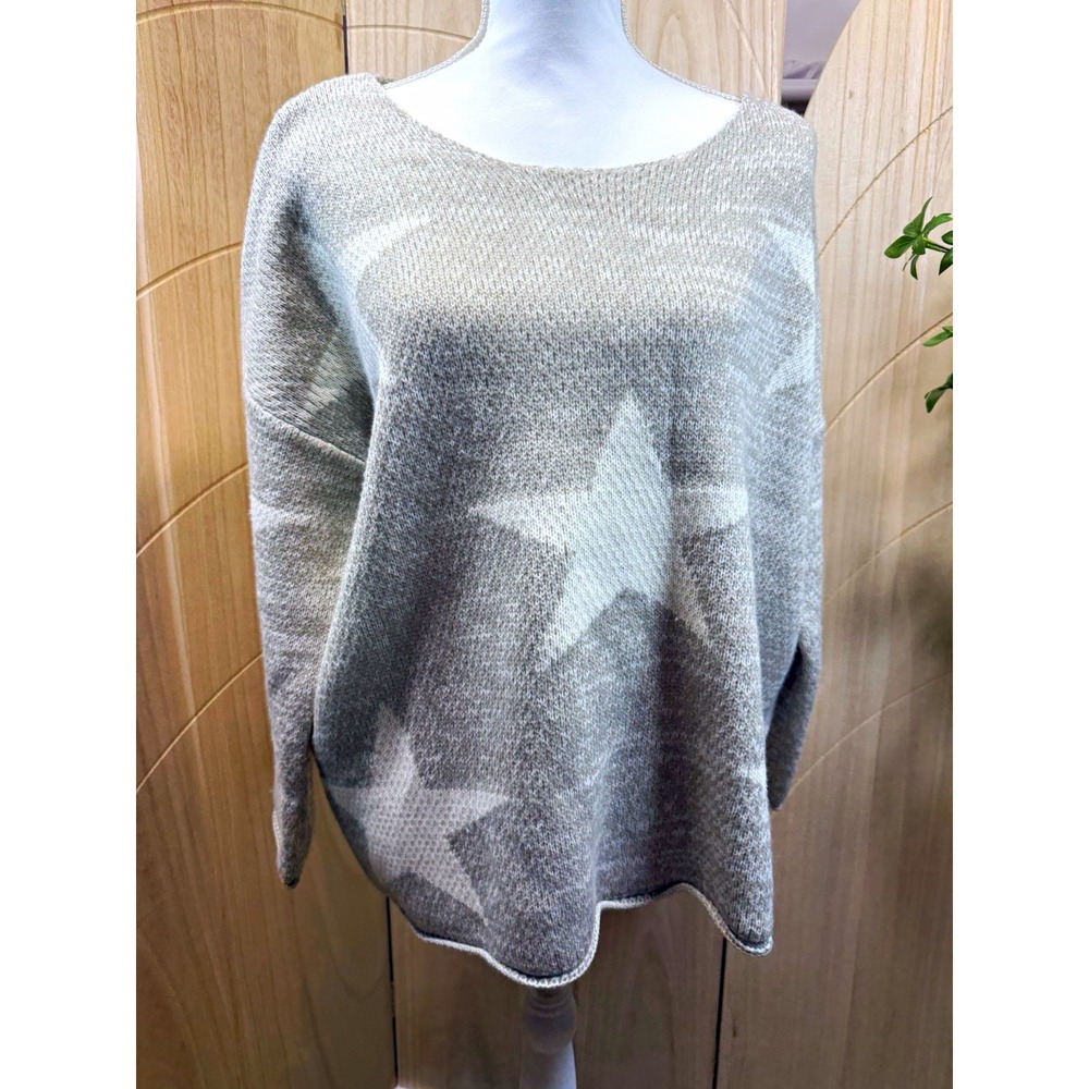Blue Buttercup Womens S Star Knit Oversized Sweater Scoop Neck Long Sleeve